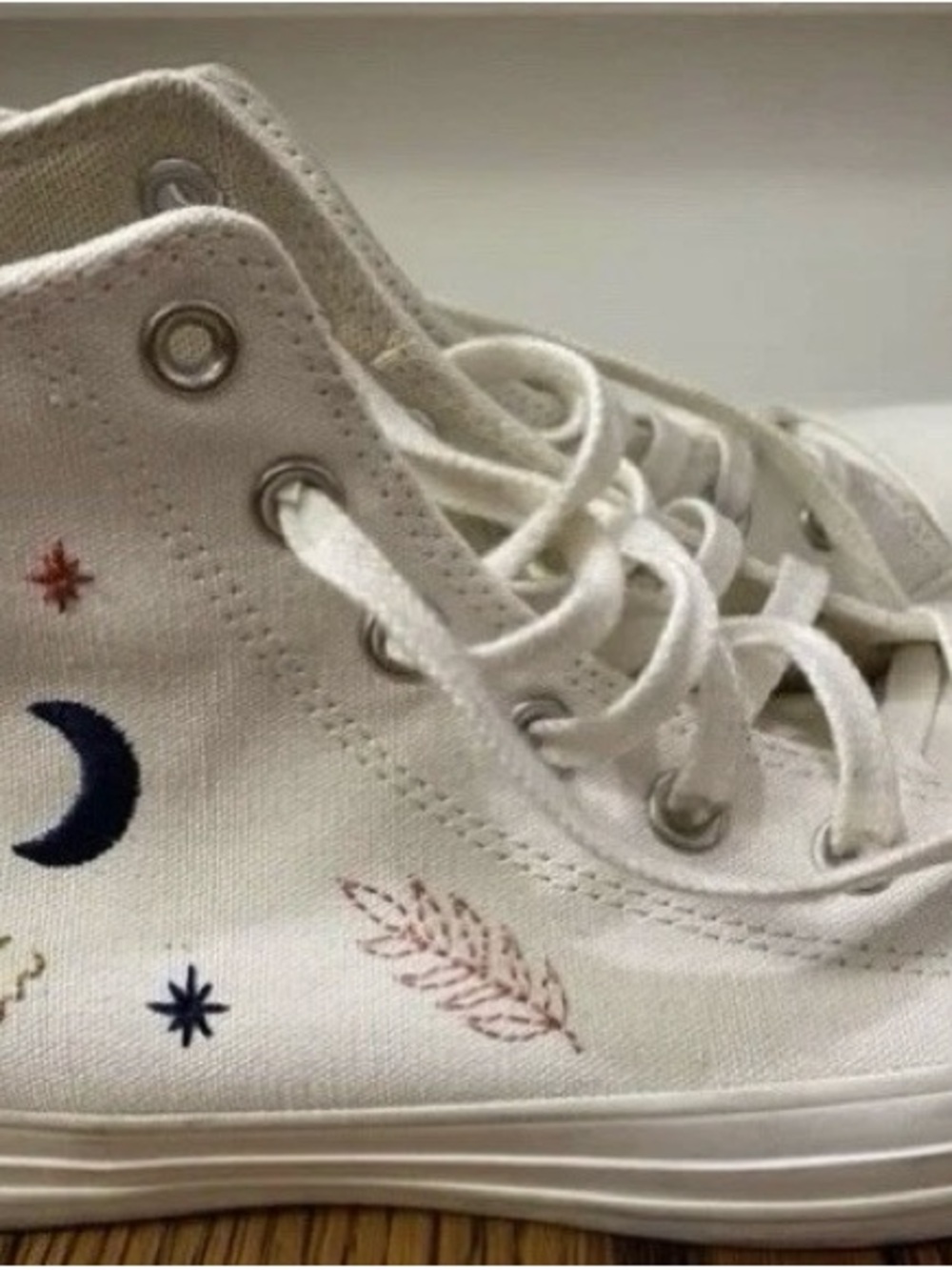 Converse Women’s White High-Top Sneakers with Moon & Star Embroidery- Size 8